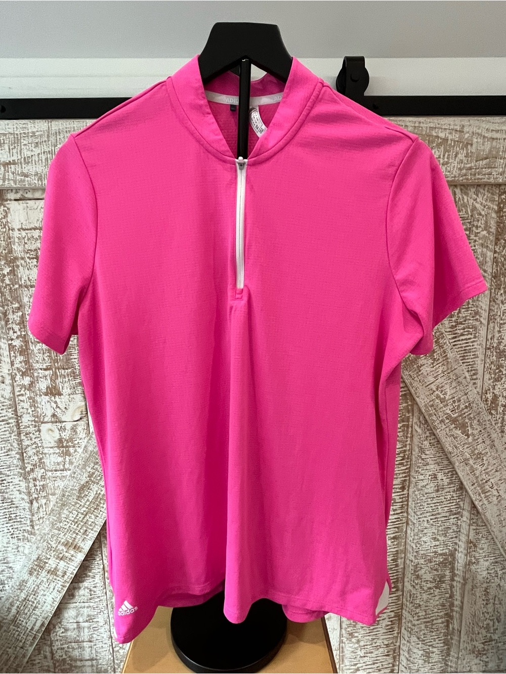 Adidas Pink Short Sleeve Zip-Front Athletic Golf  Top Size XL